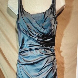Mariposa Navy Satin Strapless Ruched Dress